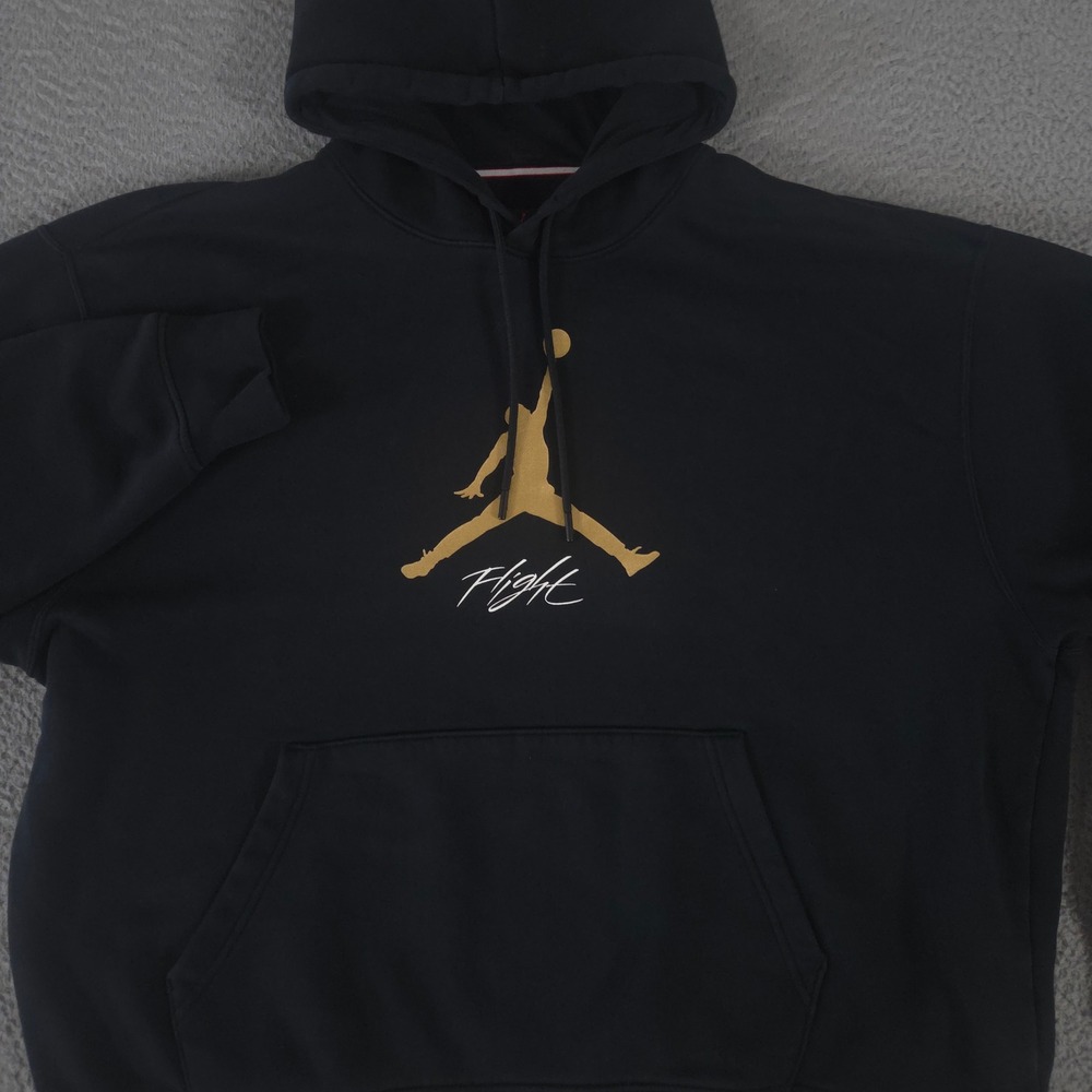 Nike Hoodie Mens XXL Black Jordan Essentials Fleece Gold Jumpman Flight‎ Logo